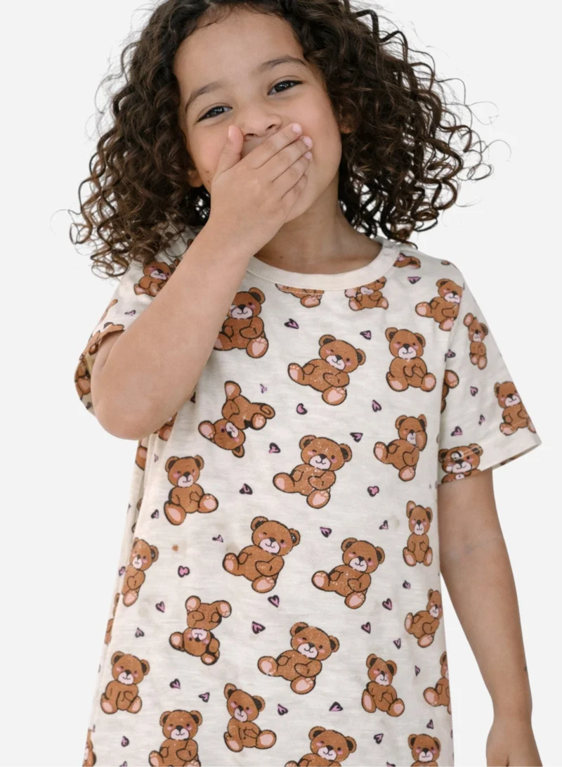 victor and jane Girls’ Nightdress – All-Over Teddy Print Sleep Tee Dress